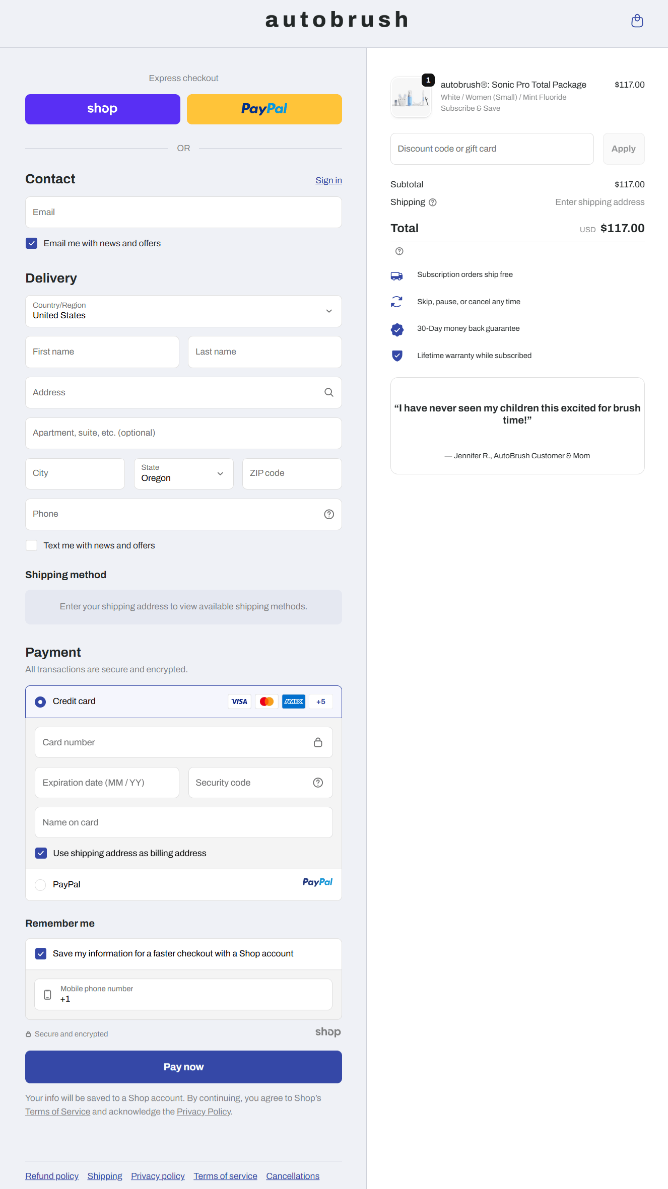Autobrush – Adult Pro checkout page